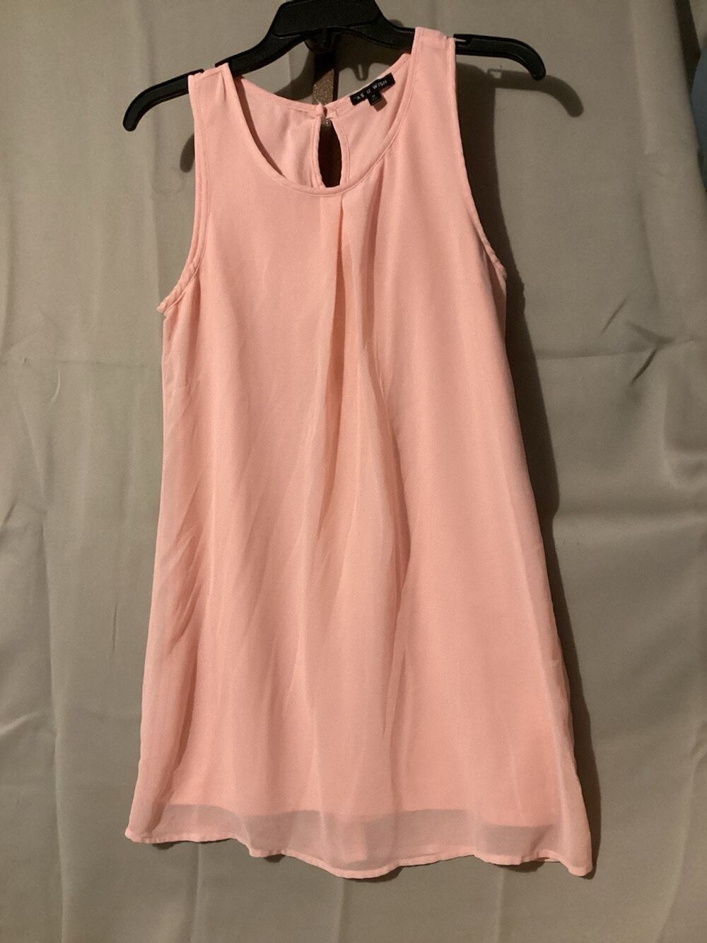 As You Wish Sleeveless Semi Sheer Layered Dress SZ M. Peach Color